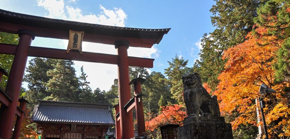 北口本宮富士浅間神社の鳥居と紅葉